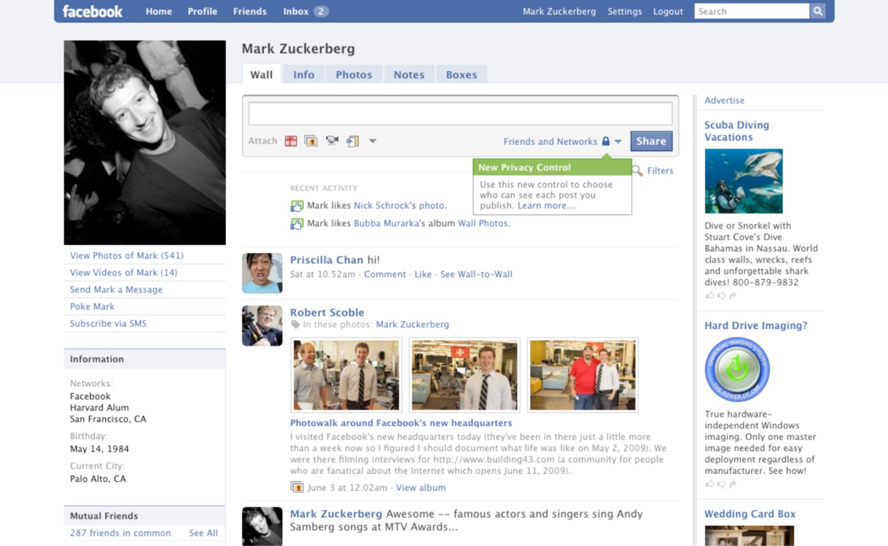 Facebook profile page (2009)